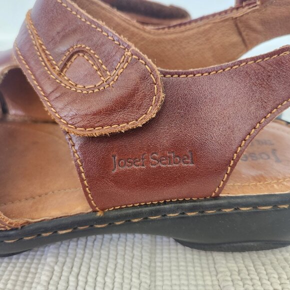 Josef Seibel Sandals Womens 39 /8  Slingback Strappy Brown Leather Open Toe - Picture 3 of 11